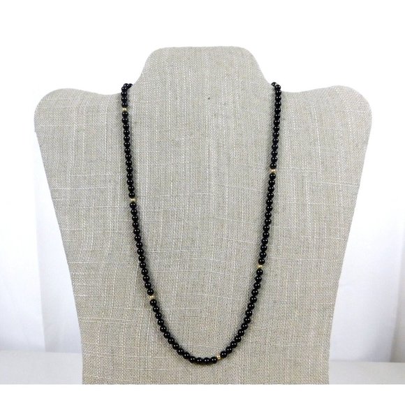 Vintage Black/Gold Tone Beaded Necklace 14K Spring Ring Clasp SEE DESCRIPTION - Picture 1 of 9